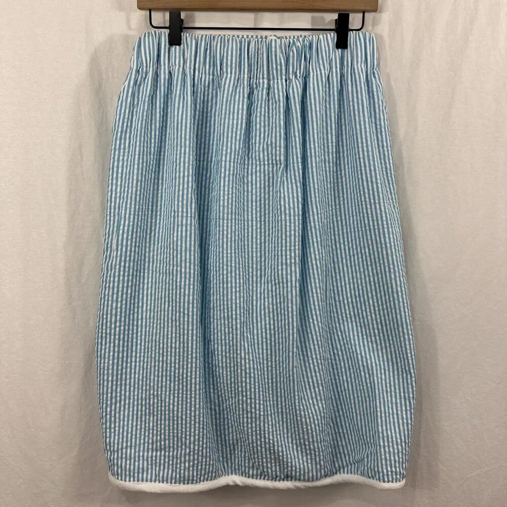 Bella 100% Cotton Blue White Striped Seersucker Spa Wrap Bath Womens O/S Towel